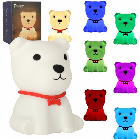 Lampka nocna dla dzieci silikonowa dotykowa miękka 8 LED USB RGB biała piesek Lampka nocna dla dzieci silikonowa dotykowa miękka 8 LED USB RGB biała piesek