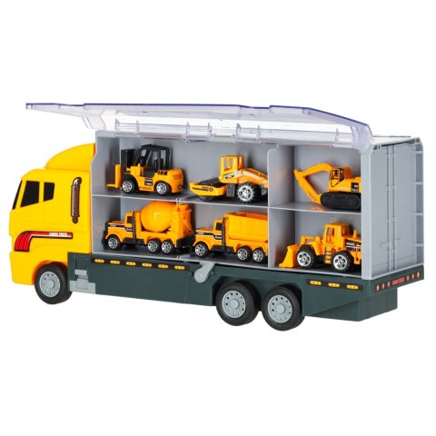 Transporter ciężarówka TIR wyrzutnia + metalowe auta maszyny budowlane Transporter ciężarówka TIR wyrzutnia + metalowe auta maszyny budowlane