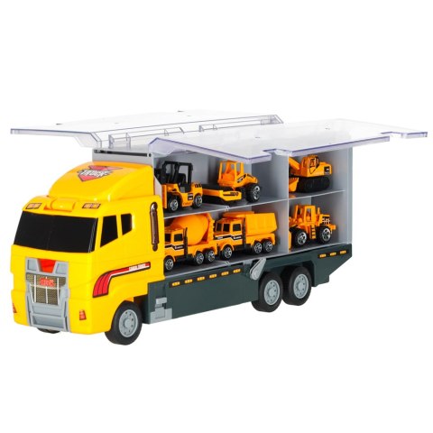 Transporter ciężarówka TIR wyrzutnia + metalowe auta maszyny budowlane Transporter ciężarówka TIR wyrzutnia + metalowe auta maszyny budowlane