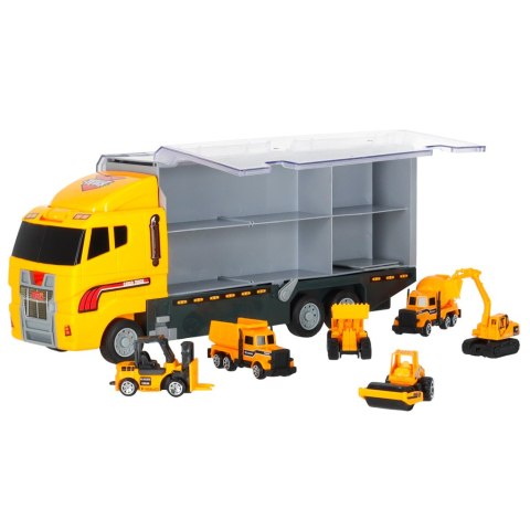 Transporter ciężarówka TIR wyrzutnia + metalowe auta maszyny budowlane Transporter ciężarówka TIR wyrzutnia + metalowe auta maszyny budowlane