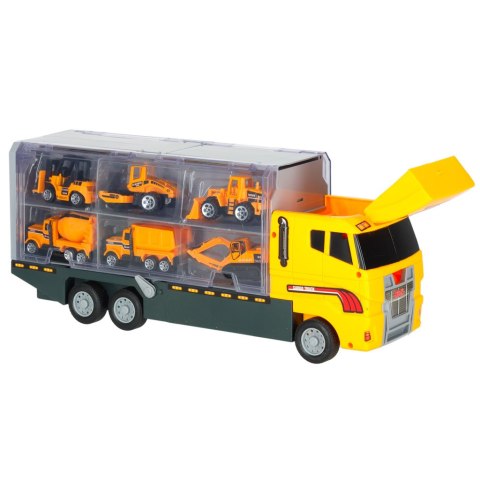 Transporter ciężarówka TIR wyrzutnia + metalowe auta maszyny budowlane Transporter ciężarówka TIR wyrzutnia + metalowe auta maszyny budowlane
