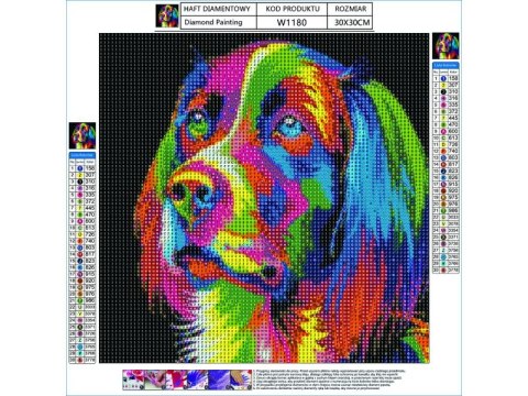 Haft Diamentowy, Obraz, Mozaika Diamentowa Diamond Painting, PIES - KOLOR 30x30cm Haft Diamentowy, Obraz, Mozaika Diamentowa Diamond Painting, PIES - KOLOR 30x30cm