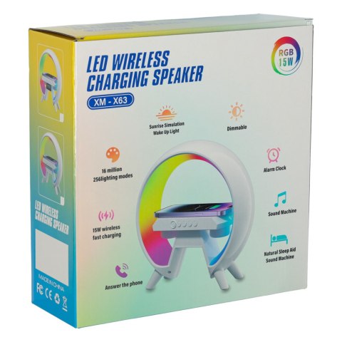 Lampka nocna LED Gamingowa RGB głośnik ładowarka indukcyjna radio budzik zegar Lampka nocna LED Gamingowa RGB głośnik ładowarka indukcyjna radio budzik zegar