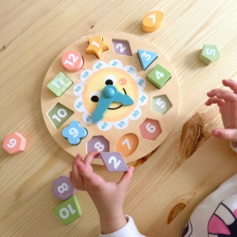 TOOKY TOY Zegar Drewniana Zabawka Edukacyjna Nauka Czasu Kształtów TOOKY TOY Zegar Drewniana Zabawka Edukacyjna Nauka Czasu Kształtów