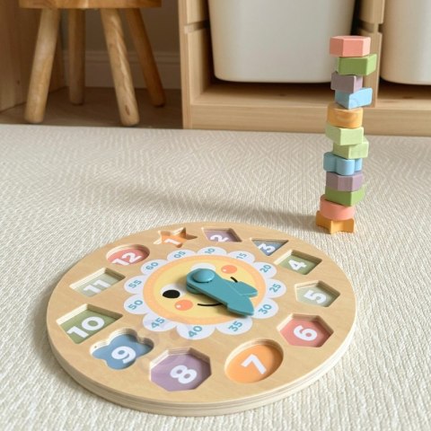 TOOKY TOY Zegar Drewniana Zabawka Edukacyjna Nauka Czasu Kształtów TOOKY TOY Zegar Drewniana Zabawka Edukacyjna Nauka Czasu Kształtów