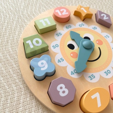 TOOKY TOY Zegar Drewniana Zabawka Edukacyjna Nauka Czasu Kształtów TOOKY TOY Zegar Drewniana Zabawka Edukacyjna Nauka Czasu Kształtów