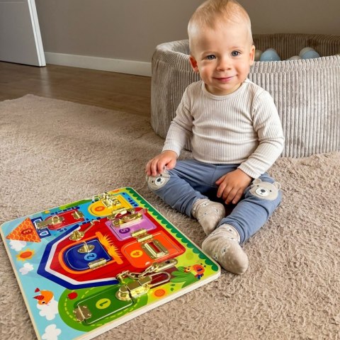 TOOKY TOY Tablica Manipulacyjna Zamki Obrazki Farma TOOKY TOY Tablica Manipulacyjna Zamki Obrazki Farma