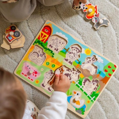 WOOPIE GREEN Drewniane Puzzle Montessori Farma z Pinezkami Do Dopasowania WOOPIE GREEN Drewniane Puzzle Montessori Farma z Pinezkami Do Dopasowania