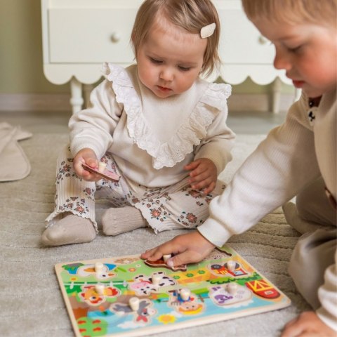 WOOPIE GREEN Drewniane Puzzle Montessori Farma z Pinezkami Do Dopasowania WOOPIE GREEN Drewniane Puzzle Montessori Farma z Pinezkami Do Dopasowania