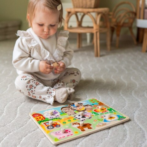 WOOPIE GREEN Drewniane Puzzle Montessori Farma z Pinezkami Do Dopasowania WOOPIE GREEN Drewniane Puzzle Montessori Farma z Pinezkami Do Dopasowania
