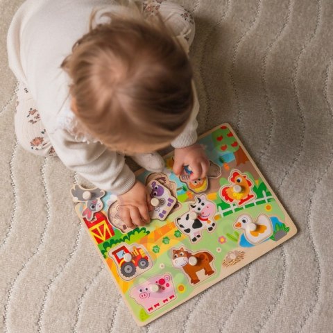 WOOPIE GREEN Drewniane Puzzle Montessori Farma z Pinezkami Do Dopasowania WOOPIE GREEN Drewniane Puzzle Montessori Farma z Pinezkami Do Dopasowania