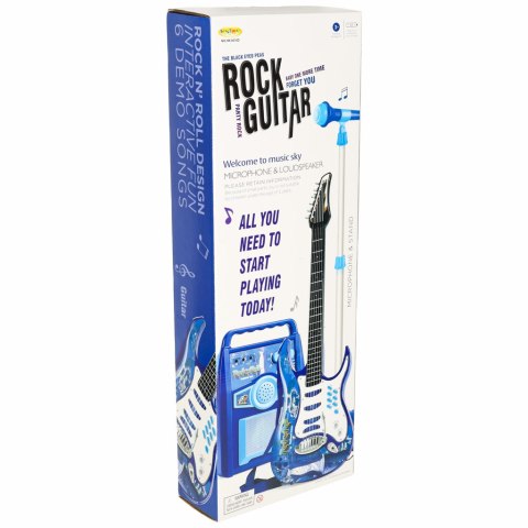 Gitara elektryczna rockowa ze wzmacniaczem mikrofonem dla dzieci niebieska Gitara elektryczna rockowa ze wzmacniaczem mikrofonem dla dzieci niebieska