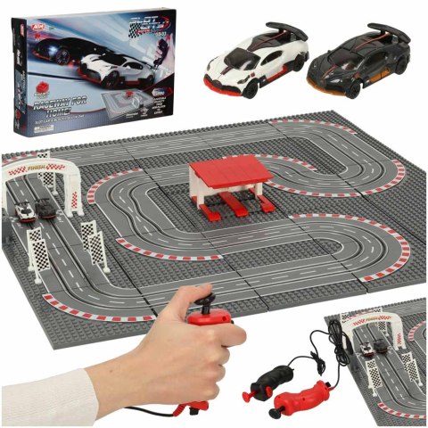 Tor wyścigowy samochodowy elektryczny policyjny 2 auta autka kontrolery zakręty klocki konstrukcyjne GD-03 Tor wyścigowy samochodowy elektryczny policyjny 2 auta autka kontrolery zakręty klocki konstrukcyjne GD-03