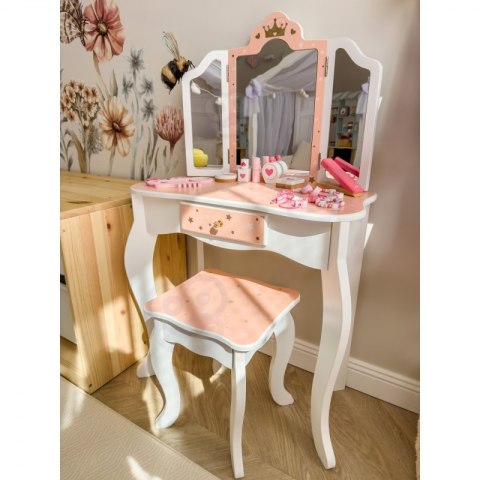 TOOKY TOY Drewniana Toaletka z Krzesełkiem Składane Lusterko Akcesoria 15 el. TOOKY TOY Drewniana Toaletka z Krzesełkiem Składane Lusterko Akcesoria 15 el.