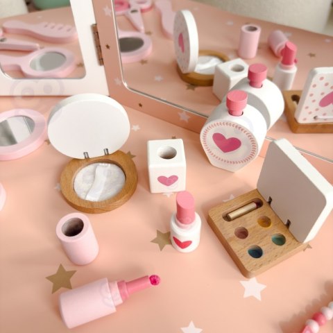 TOOKY TOY Drewniana Toaletka z Krzesełkiem Składane Lusterko Akcesoria 15 el. TOOKY TOY Drewniana Toaletka z Krzesełkiem Składane Lusterko Akcesoria 15 el.
