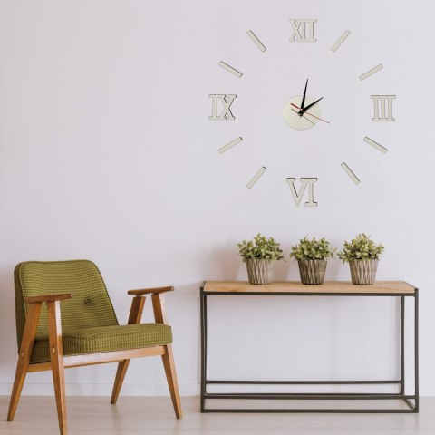 Zegar Ścienny naklejany DIY 3D regulowany rzymski srebrny 130cm Zegar Ścienny naklejany DIY 3D regulowany rzymski srebrny 130cm